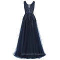 Grace Karin Elegant Deep V-Back Soft Tulle Netting Sleeveless Long Navy Blue Evening Dress 8 Size US 2~16 GK000130-1